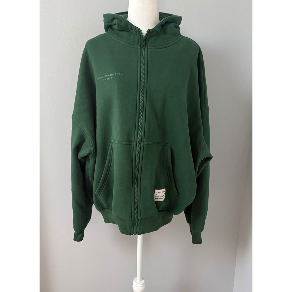 Comfrt Mega Fit Unisex Zip Hoodie Green Oversized Fleece Sweatshirt Size Small
